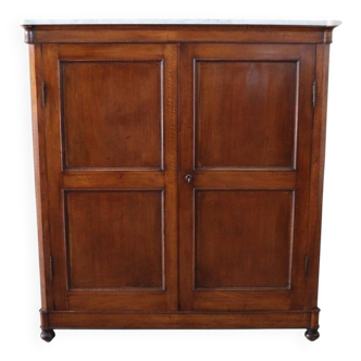 Rare Small Antique Wardrobe In Walnut And Marble Top, Italy 19th Century