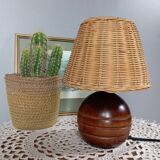 Vintage wooden and rattan table lamp