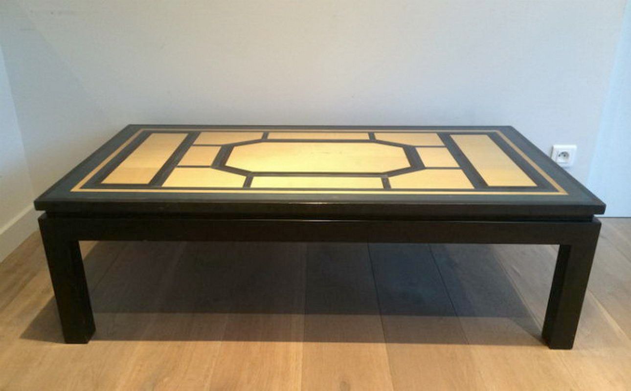 Beautiful coffee table lacquered in black, eggshell and blue