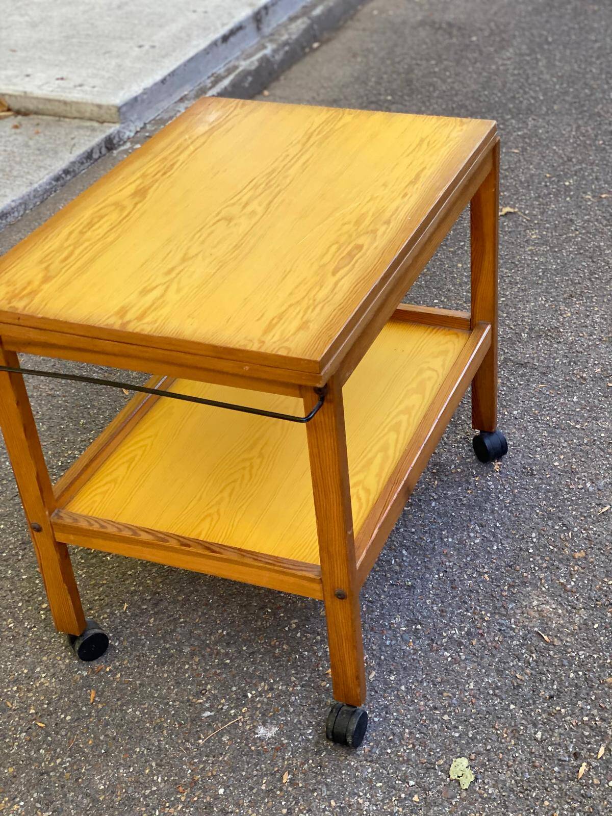 Scandinavian extendable solid wood side table folding 1980