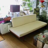 Vintage minerva daybed in solid teak and alcantara by peter hvidt for john stuart 1950s