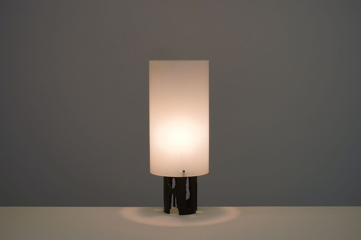 Brutalist lamp in steel and perspex circa 1950