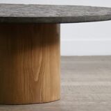 Peter Draenert studios coffee table in fossil stone and oak, Germany 1970s