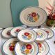 Vintage iron earthenware dessert service - floral model - Rustic HBC Choisy le Roi
