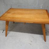 Dining table in blond oak compass feet 1950