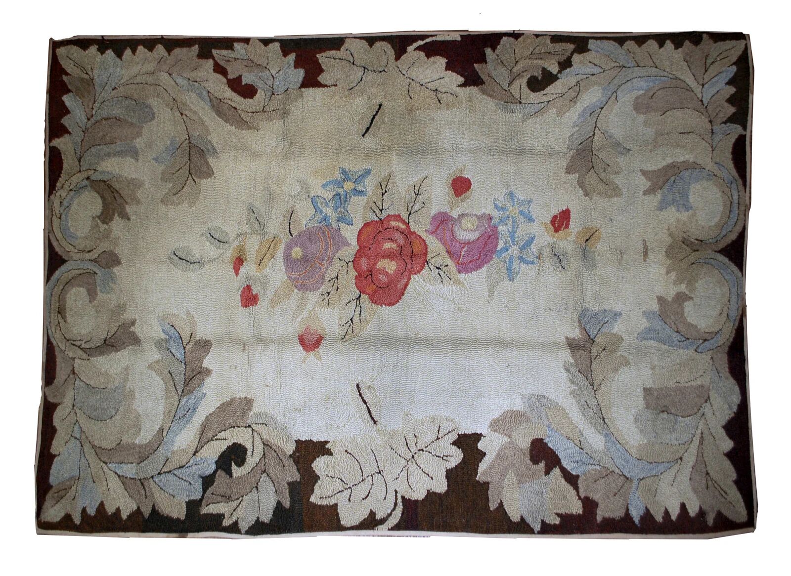 Handmade antique American hooked rug 5.10' x 8.10' (180cm x 272cm) 1880s - 1B539