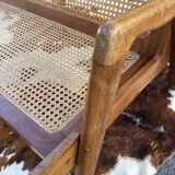 caned teak bench