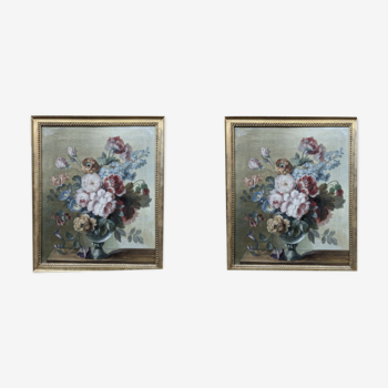Pair of 2 paintings bouquets Flemish school late 18th / early 19th