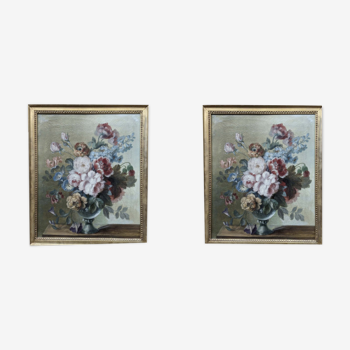 Paire de 2 tableaux bouquets école flamande fin 18 ème / début 19 ème