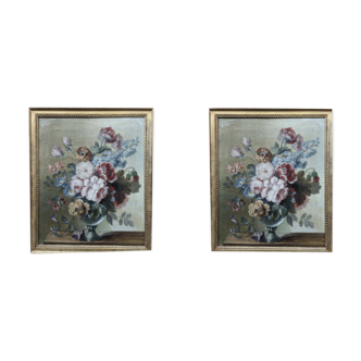 Pair of 2 paintings bouquets Flemish school late 18th / early 19th