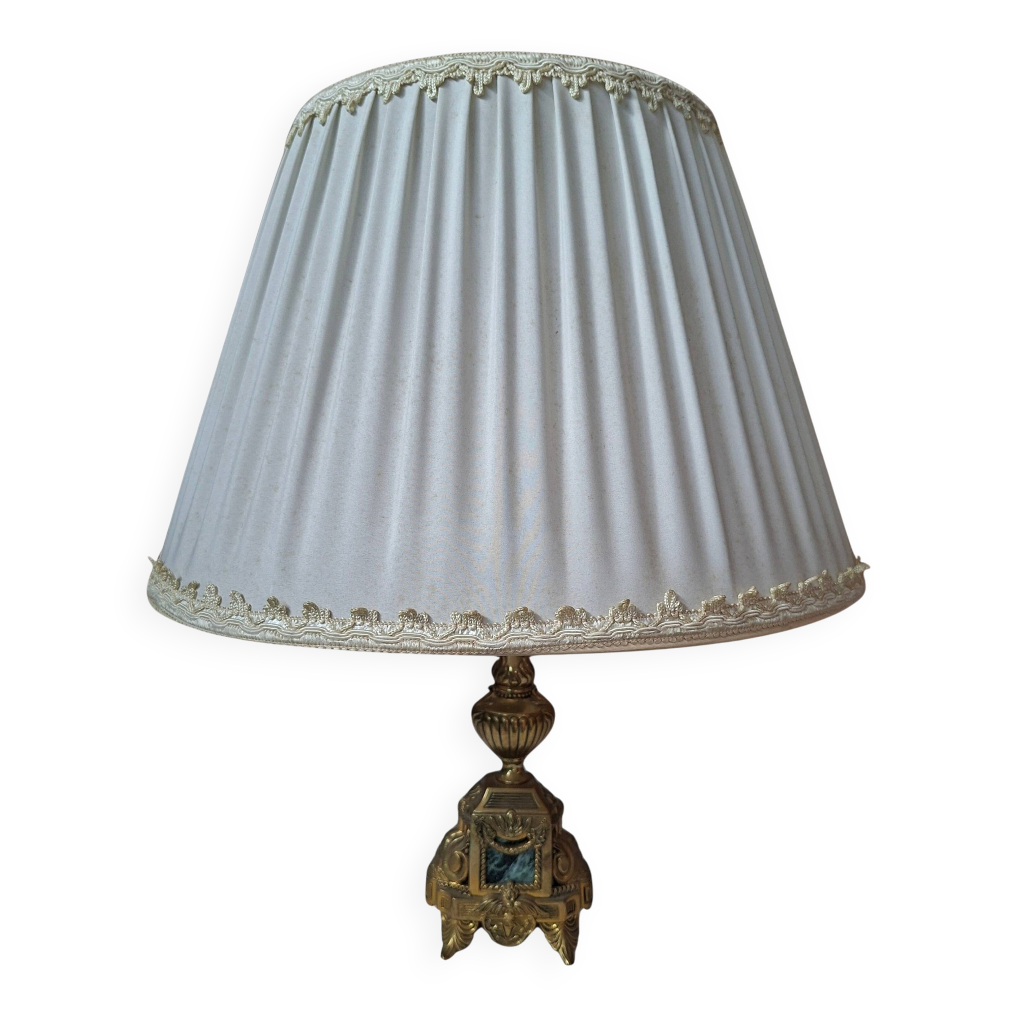 Lampada da Tavolo Vintage Stile Neoclassico in Ottone e Marmo Verde anni '5