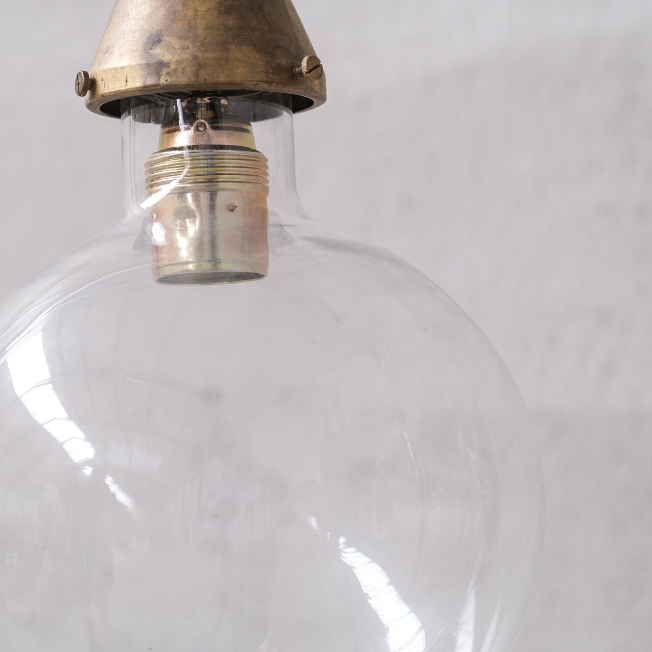 Clear Glass and Brass Bulb Mid-Century French Pendant Light