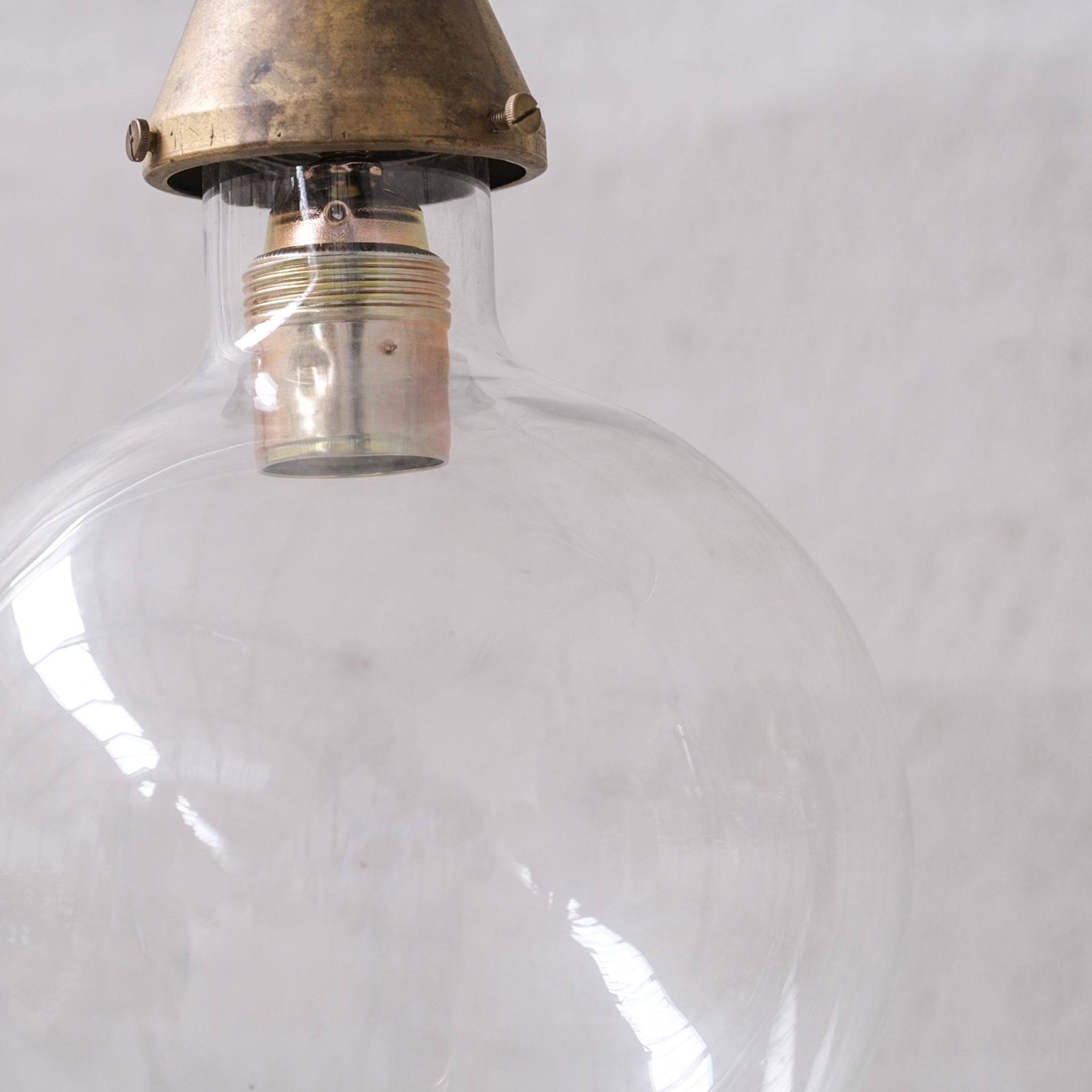 Clear Glass and Brass Bulb Mid-Century French Pendant Light