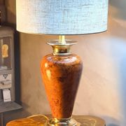 lamp, deluxe, vintage light from 1975 to 80, faux wood new lampshade