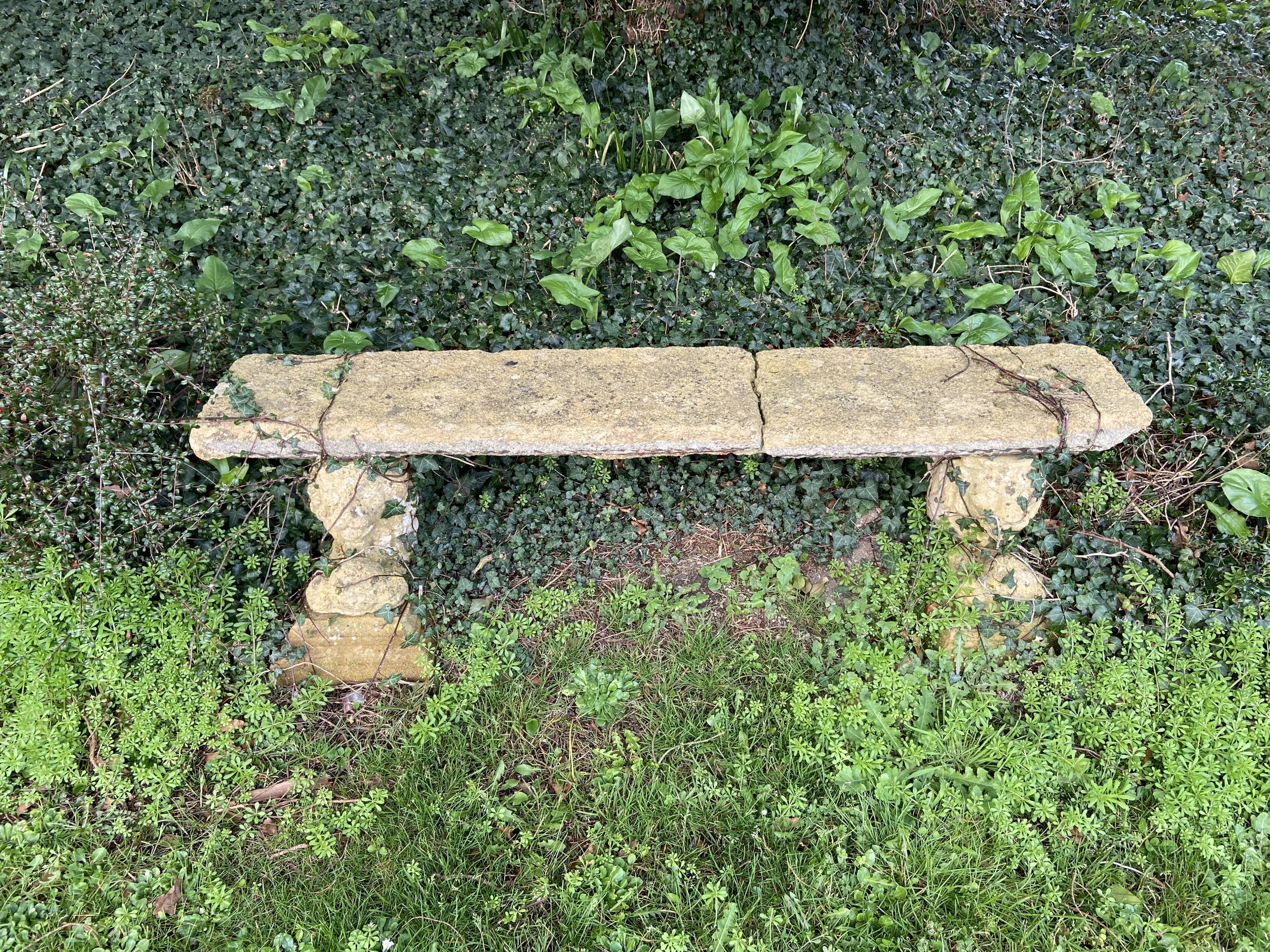 Antinque hamstone bench with lion support