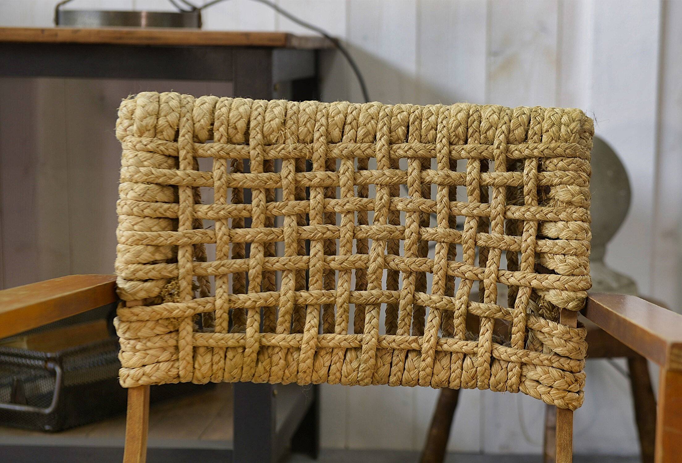 Set of 6 woven rope chairs by Adrien Audoux & Frida Minet for Vibo Versoul 1940's