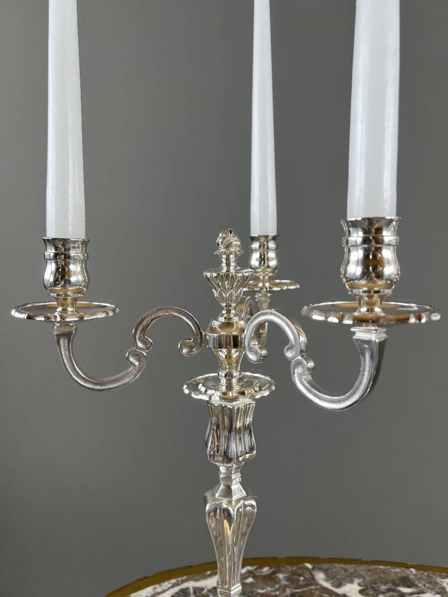 Pair of silver-plated candelabra, Louis XV style, 20th century