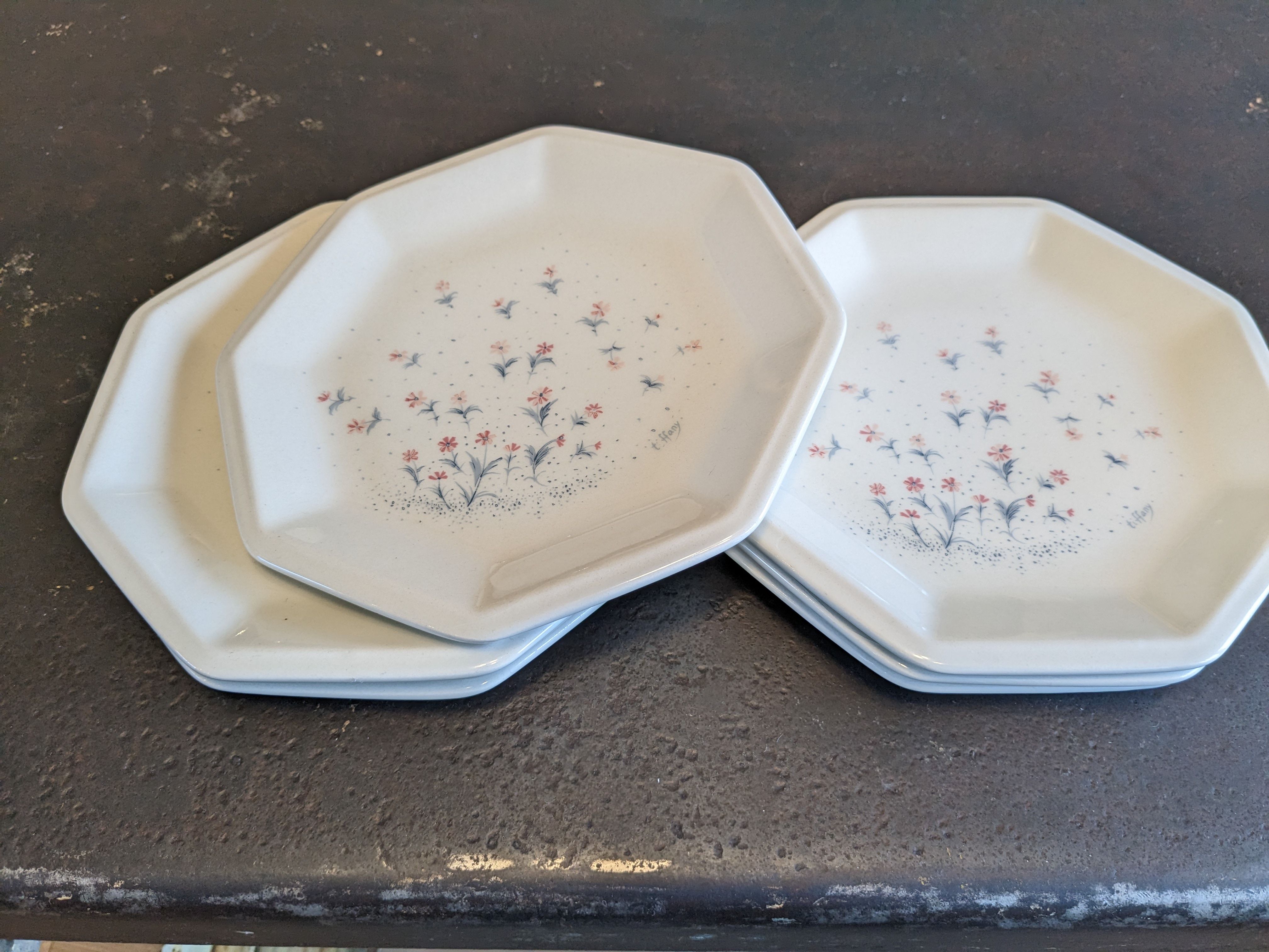 Set of 7 flat plates dessert starter signed from Tiffany Italy