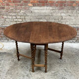 Antique Oak Oval Drop-Leaf Table with Barley Twist Legs – Gateleg Tabl
