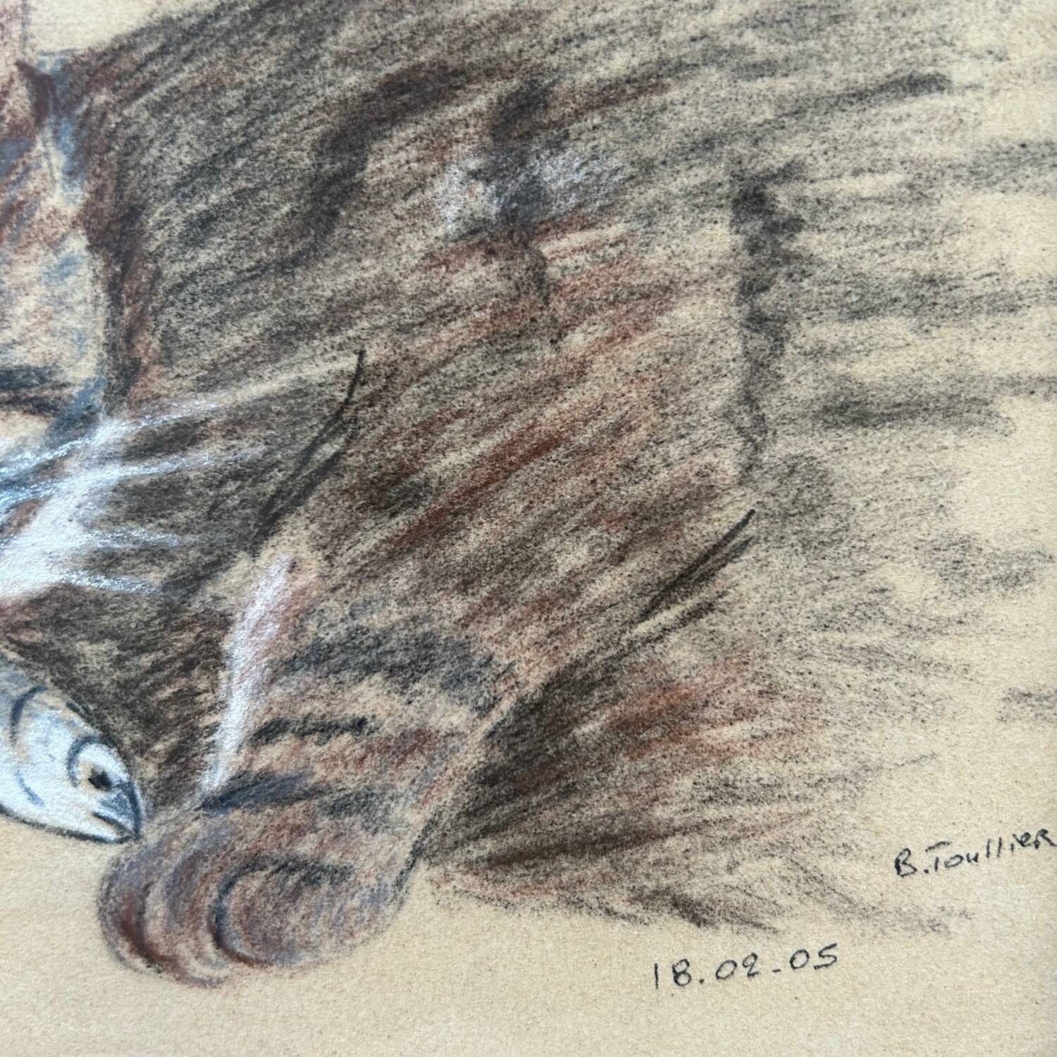 Charcoal tabby cat painting