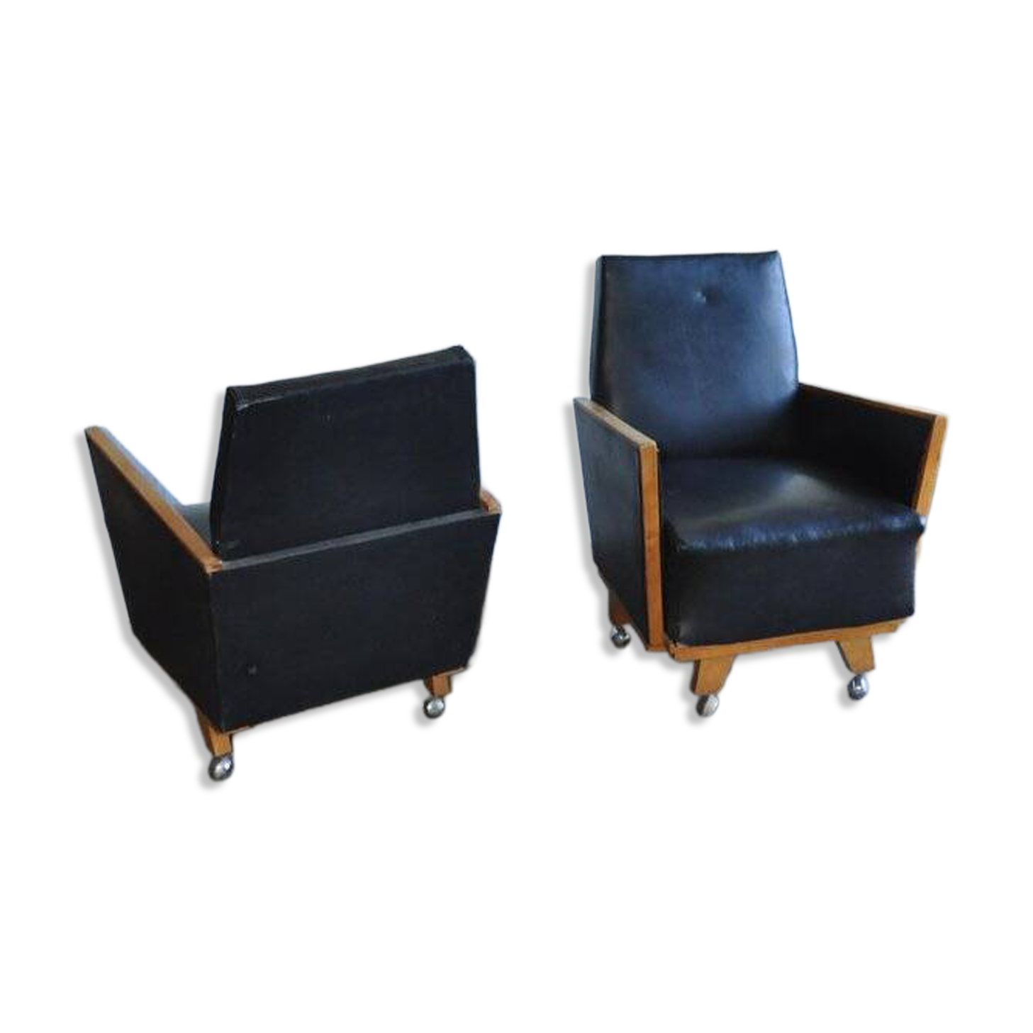 Pair of black Mid-Century armchairs in faux leather - 1960s, Hungarian armchairs (set of 2)