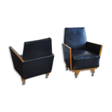 Pair of black Mid-Century armchairs in faux leather - 1960s, Hungarian armchairs (set of 2)