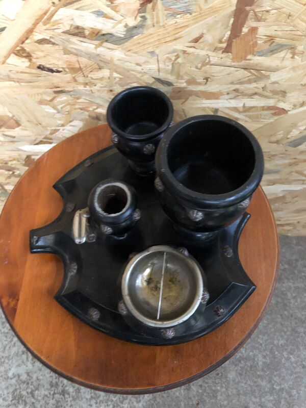 Ancien plateau fumeur napoleon 3 bois ecusson