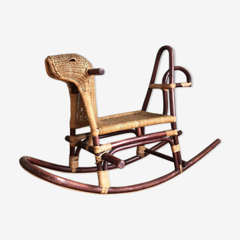 Rocking horse in rattan and bamboo