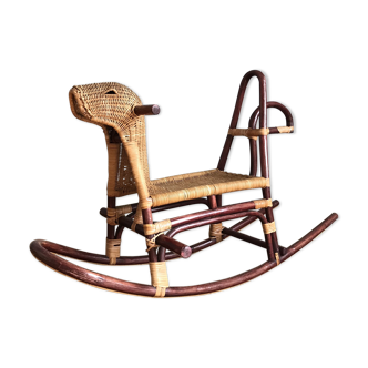 Rocking horse in rattan and bamboo