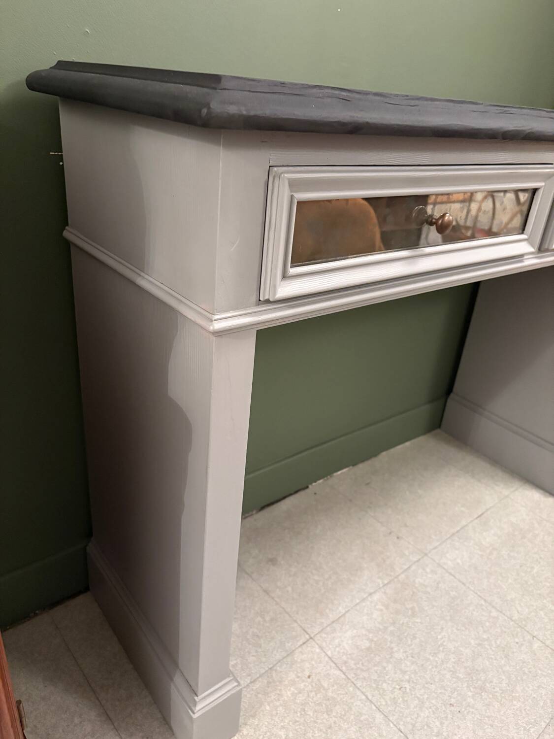 Superb matte black console with a natural top.