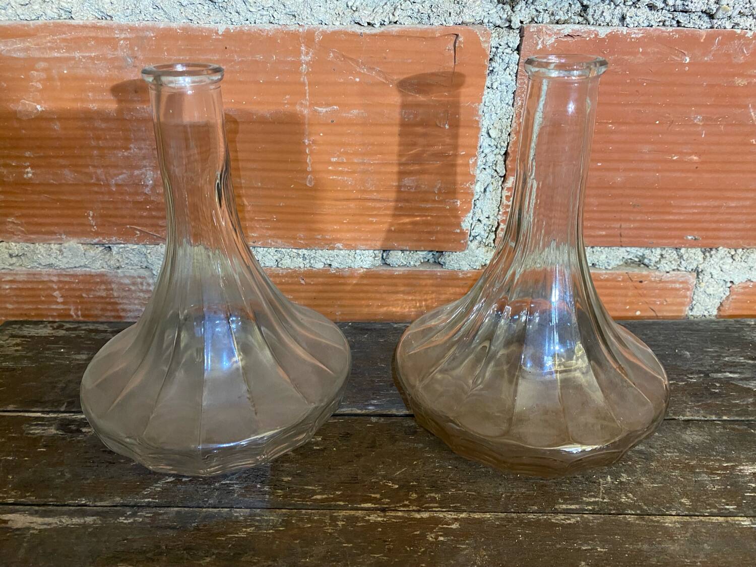 Pair of Vintage Moulded Glass Wine Decanters
