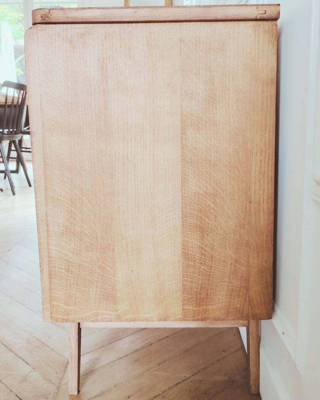 Renovated vintage chest of drawers, 1960s, made of wood and rattan.