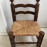 Pair of low oak and straw chairs