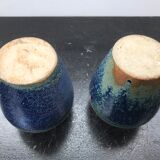 Paire de vases ancien grès émaillé bleu vintage