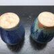Pair of old vintage blue enamelled stoneware vases
