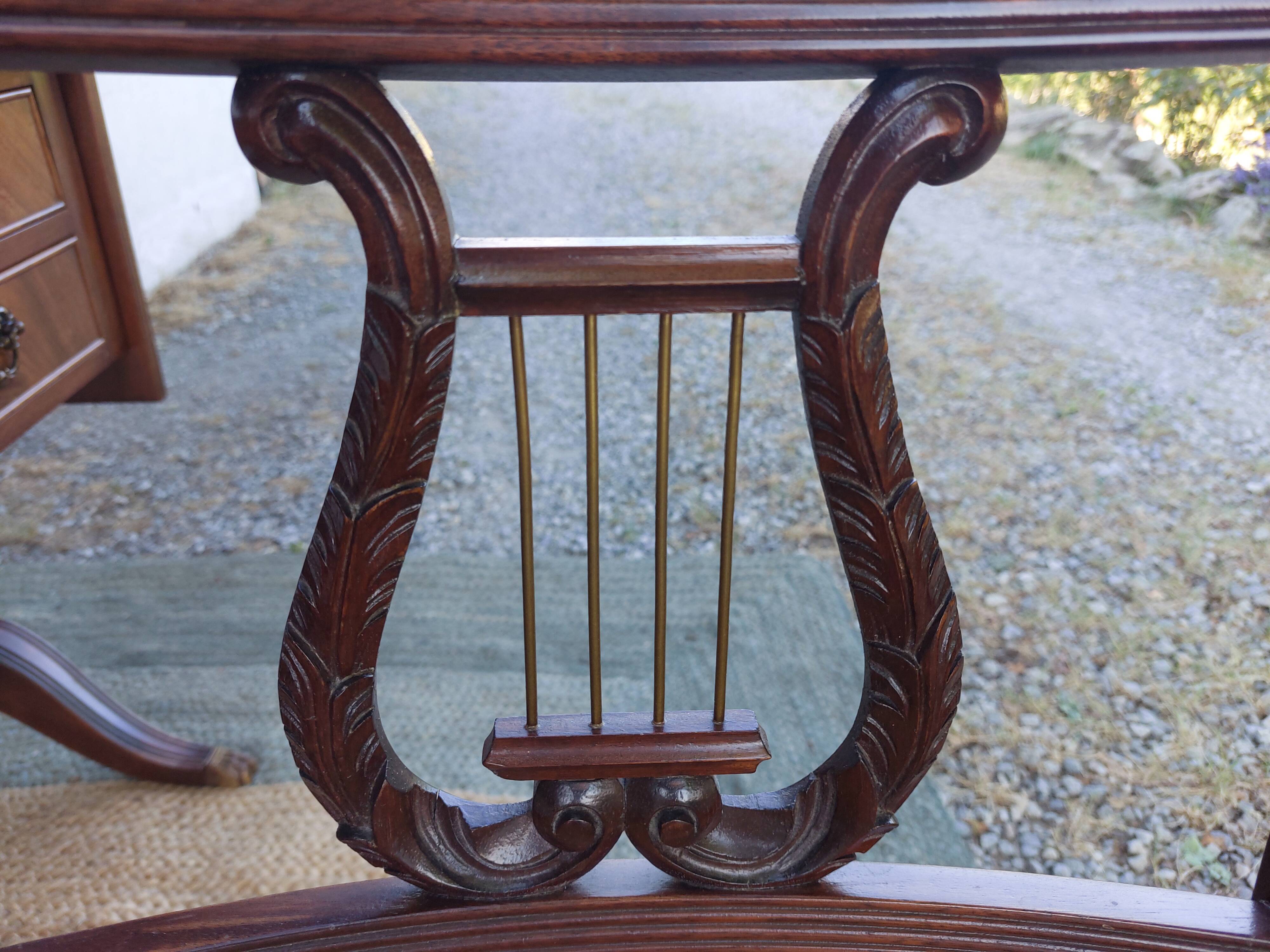 English desk and lyre chair, leather, extensions.