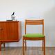 Set of 4 Scandinavian beech wood chairs, green wool, 1960.