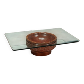 Table basse vintage avec plateau en verre et base en terre cuite, XXe siècle