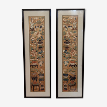 Pair of old framed embroidery