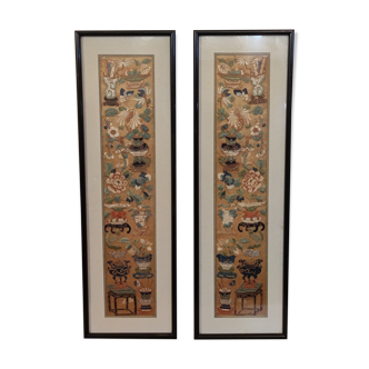 Pair of old framed embroidery
