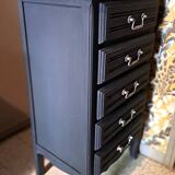Black and grey painted wooden chest of drawers from France 1950 with 5 drawers