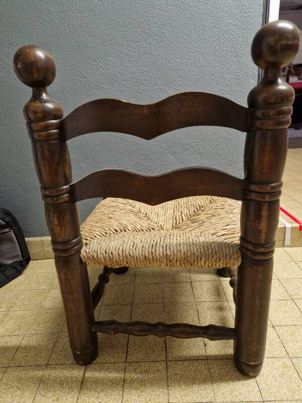Charles Dudouyt (1885-1946) - Low chair in turned wood and straw - 1940