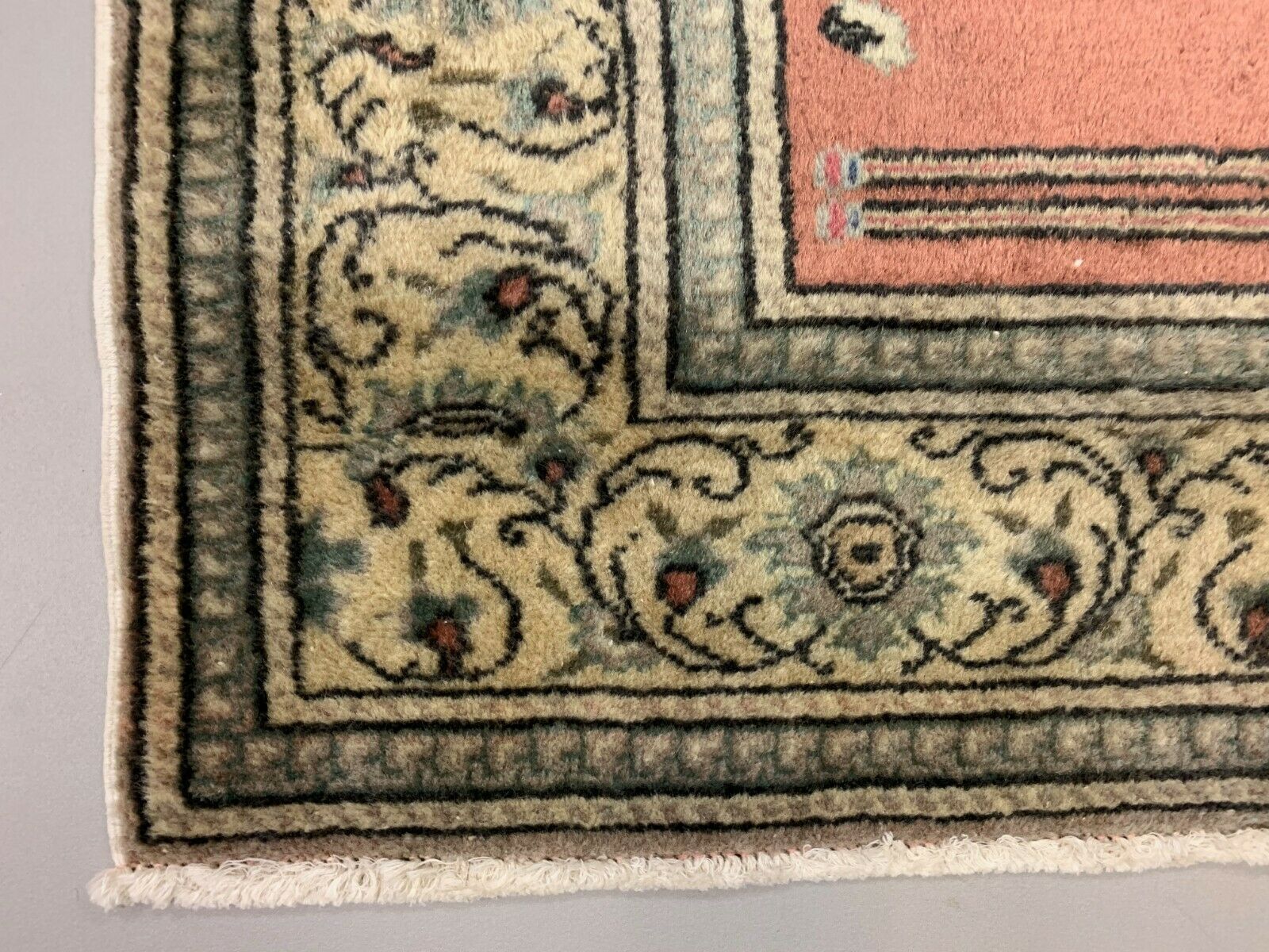 Distressed Turkish Rug 188x101 cm wool Vintage shabby Chic Runner Blue, Beige