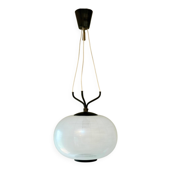 Suspension en verre Filigrana blanc de Murano - Italie, 1950