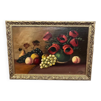 J. Rijke “Still life with flowers and fruit. » Oil on the panel.