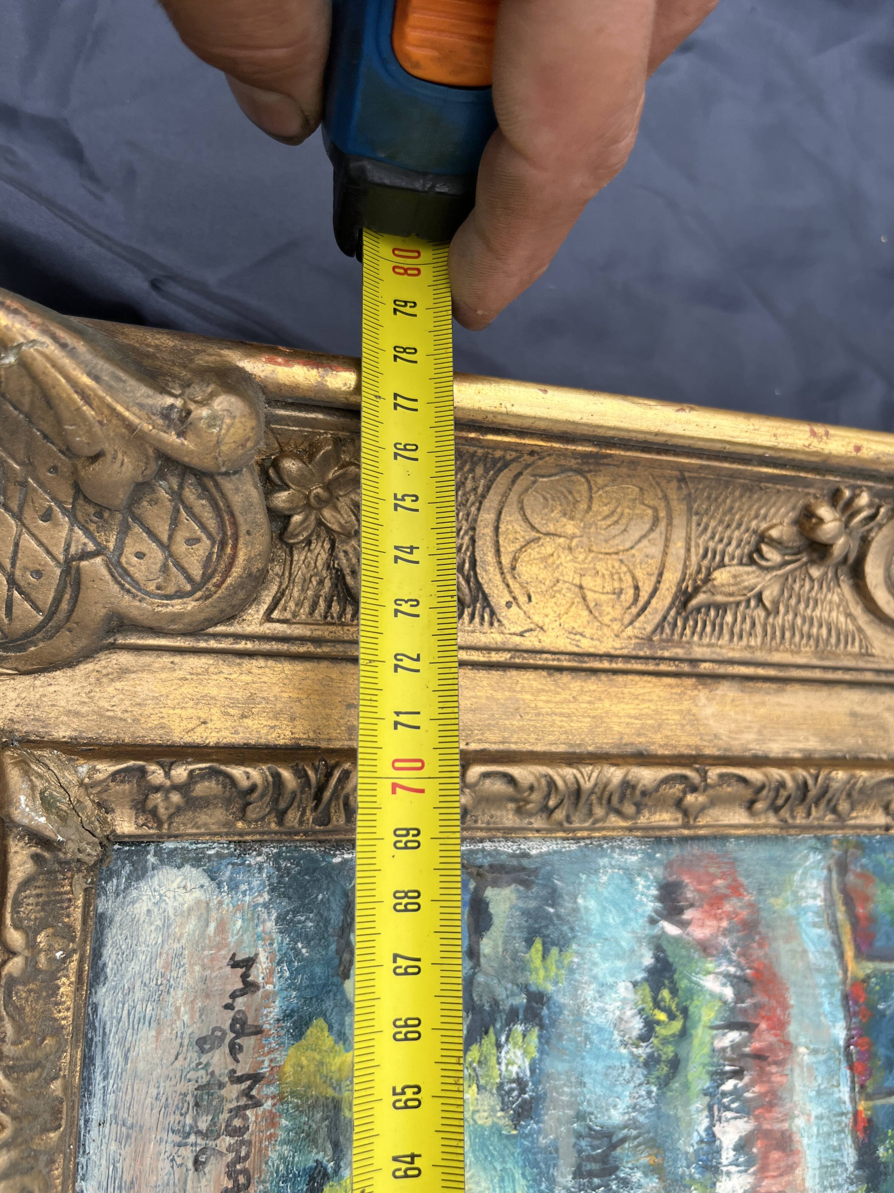 Very beautiful painting Landscape with reflections – M. de Moran 1996 with a 19th century frame