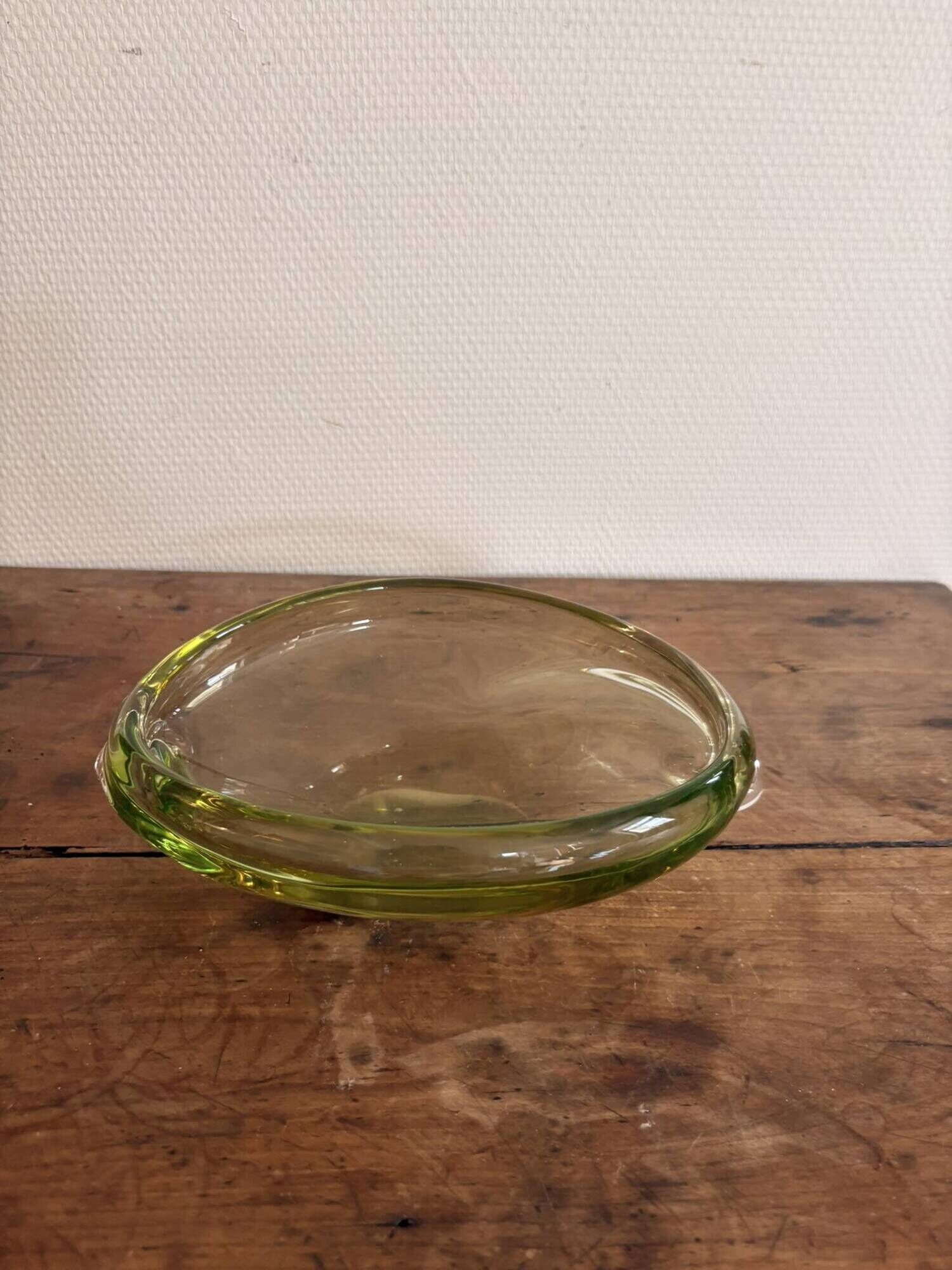 Old Pocket Bowl Fruit Dish Green Olive Crystal Bohemian Czechoslovakian