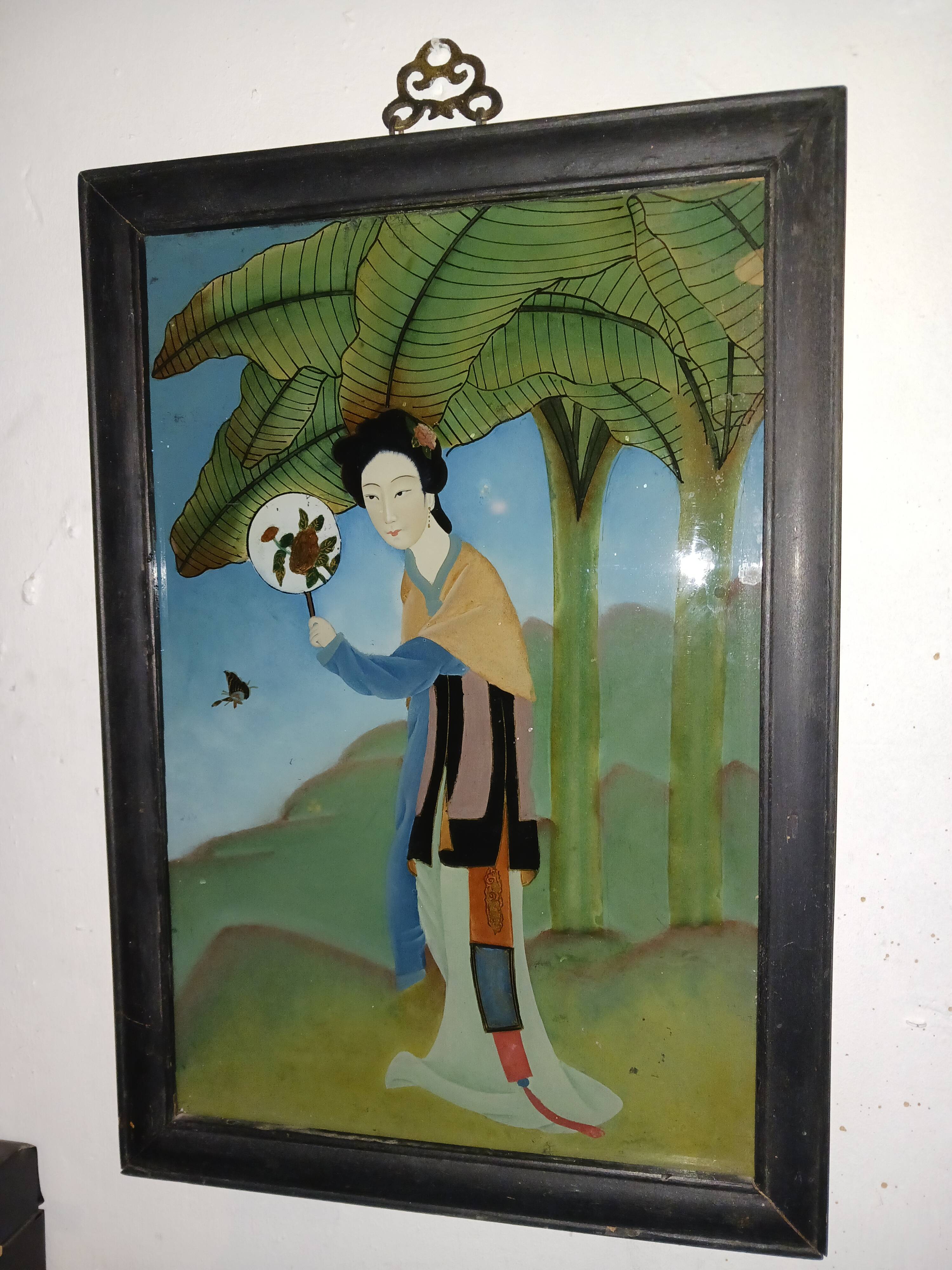 Beautiful fixed under Chinese glass from the 1950s, 60 dimensions 50 cm/35 cm