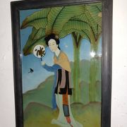 Beau fixé sous verre chinois des années 1950, 60 dimensions 50 cm/ 35 cm