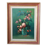 Large oil painting on canvas vase with flowers signed